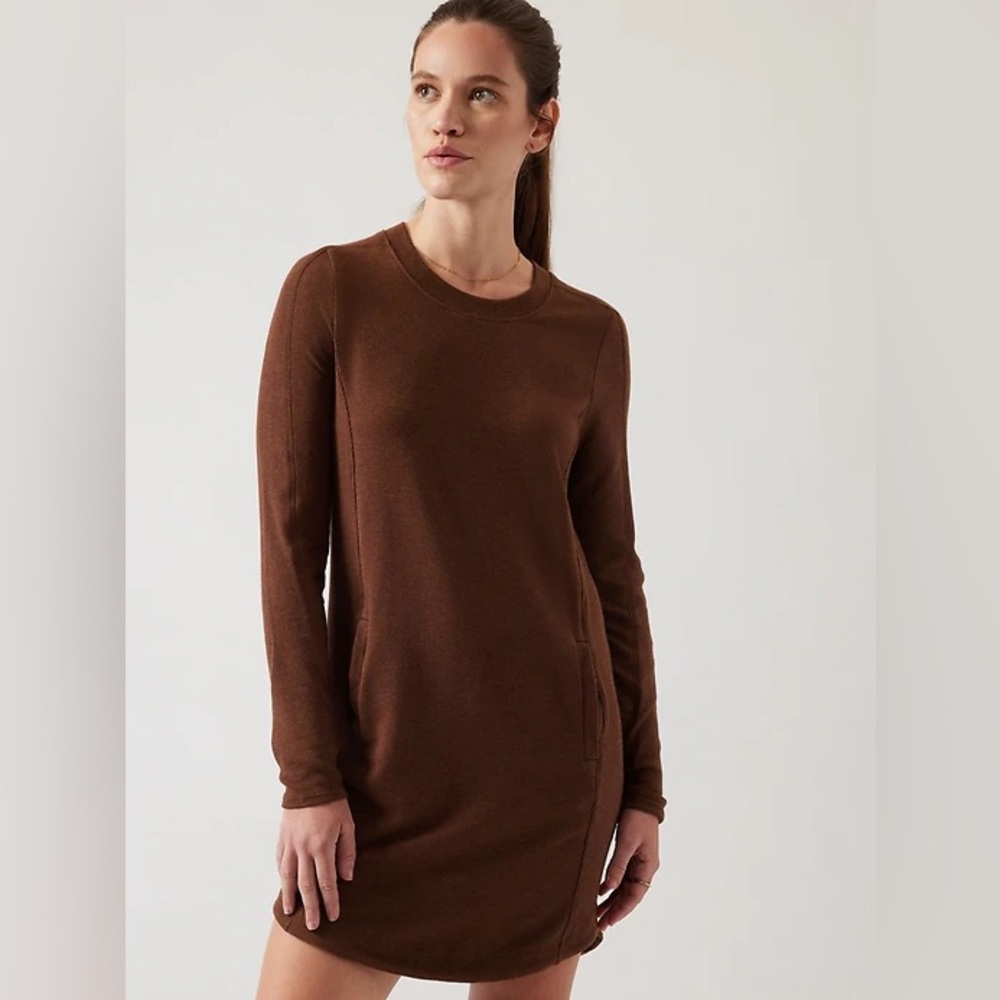 Athleta Women’s Sz XL Brown Balance Dress Long Sleeve Athleisure Pockets